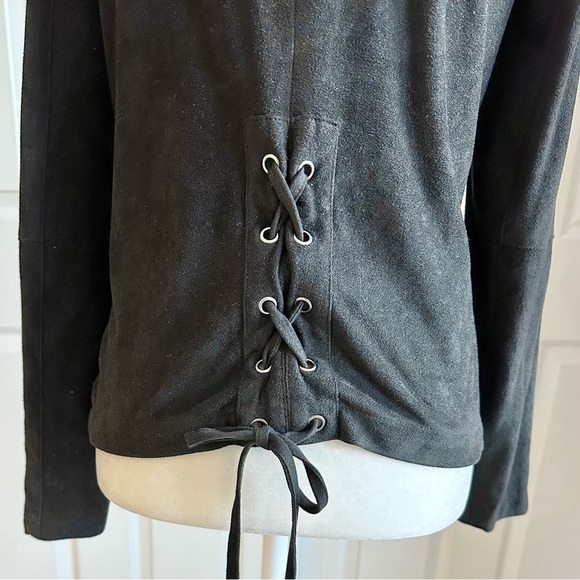 BB Dakota Black Faux Suede Stretch Cropped Jacket with Tie Back - Picture 6 of 9